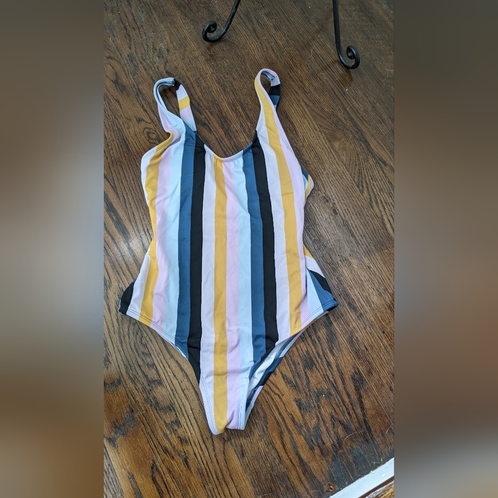 Striped One Piece Swim w/ Built-In Cups